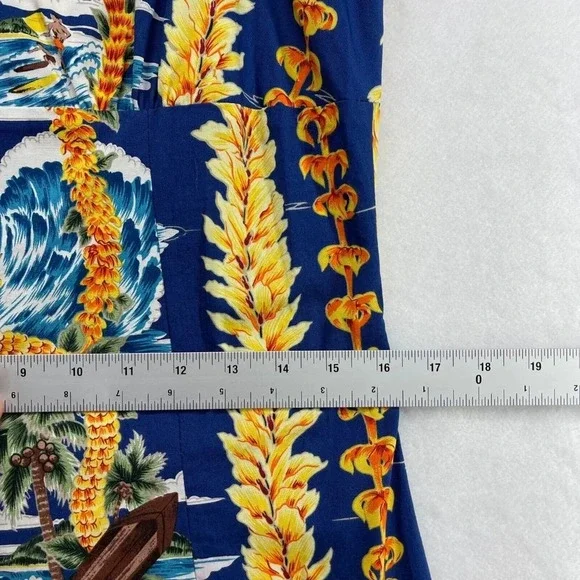 Royal Creations Mini Dress Women's Size L Hawaiian Shift Sleeveless Cotton Blue - Picture 8 of 8
